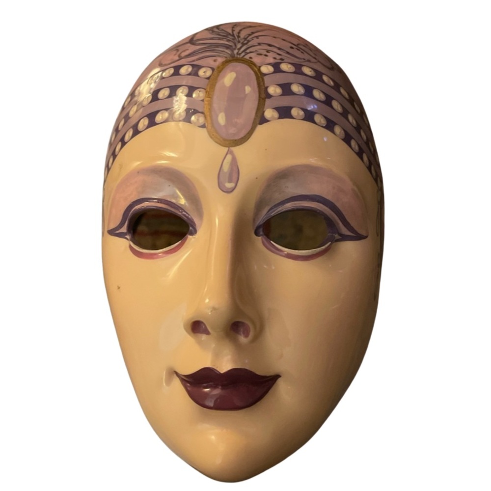 Rare Stonelite Venetian Wall Mask By Prof. BESSI; Hand Painted, Made In Italy
